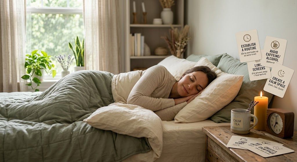 Natural ways to sleep better with healthy bedtime habits and quality sleep.