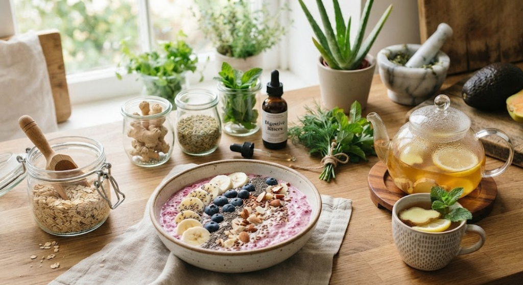 Natural digestive support through hydration, nutrition, and healthy daily habits.