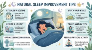Natural sleep improvement tips for deeper, healthier, and more restful sleep.