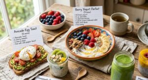 Healthy breakfast smoothie made with banana, spinach, oats, and yogurt.