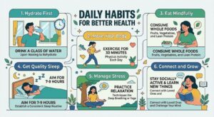 Walking and regular exercise improving circulation and strengthening the immune system naturally.