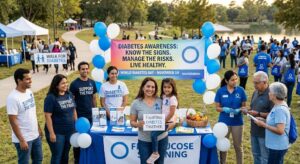 Diabetes awareness promoting early diagnosis, healthy lifestyle choices, and regular blood sugar monitoring.