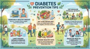 Healthy skin care and diabetes prevention with balanced lifestyle habits.