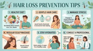 Daily healthy habits, balanced nutrition, hydration, and proper hair care to prevent hair loss naturally.