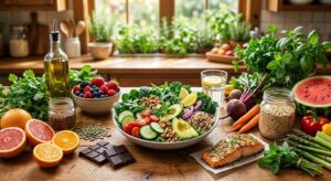 Potassium-rich foods like bananas, spinach, avocados, and vegetables for healthy blood pressure.