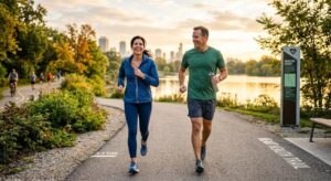 Healthy lifestyle with heart-friendly foods, regular exercise, and balanced nutrition.