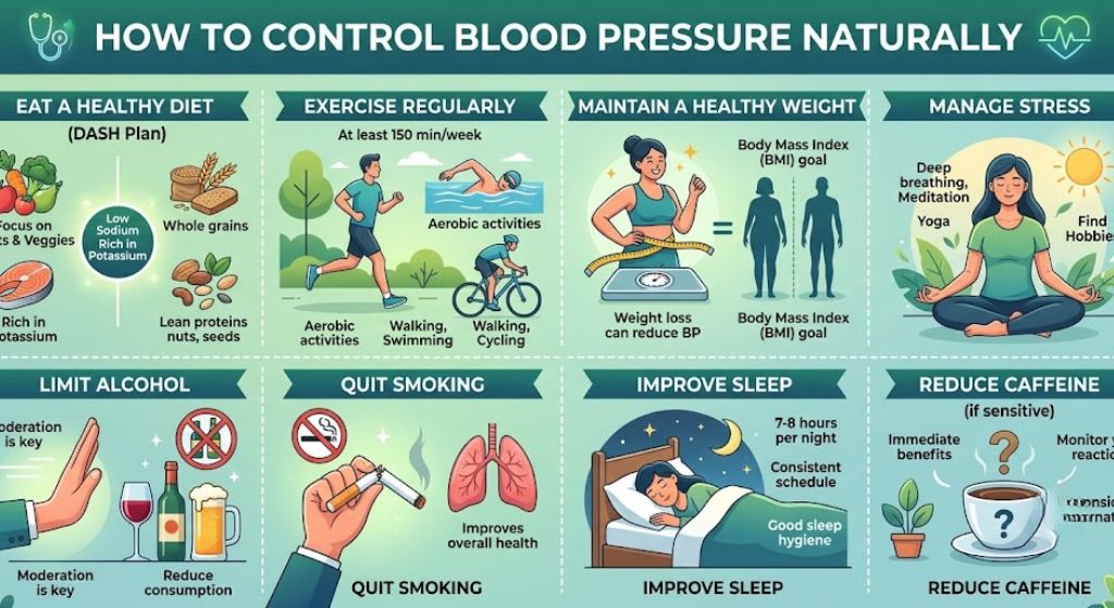 Healthy foods and lifestyle habits to control blood pressure naturally and support heart health.
