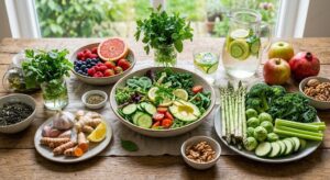 Fiber-rich foods, fruits, vegetables, and whole grains that naturally support detoxification.