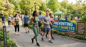 Preventing Type 2 diabetes through healthy eating, physical activity, maintaining a healthy weight, and routine health screenings.