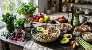 Fresh avocado, walnuts, chia seeds, and healthy fats for daily nutrition.